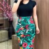 Women’s Elegant Office Dress – Plus Size Printed Midi Pencil Dress