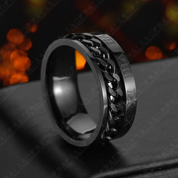6504296588913.jpg Titanium Steel Roman Letter Ring – Rotatable Chain Spinner Ring for Men & Couples
