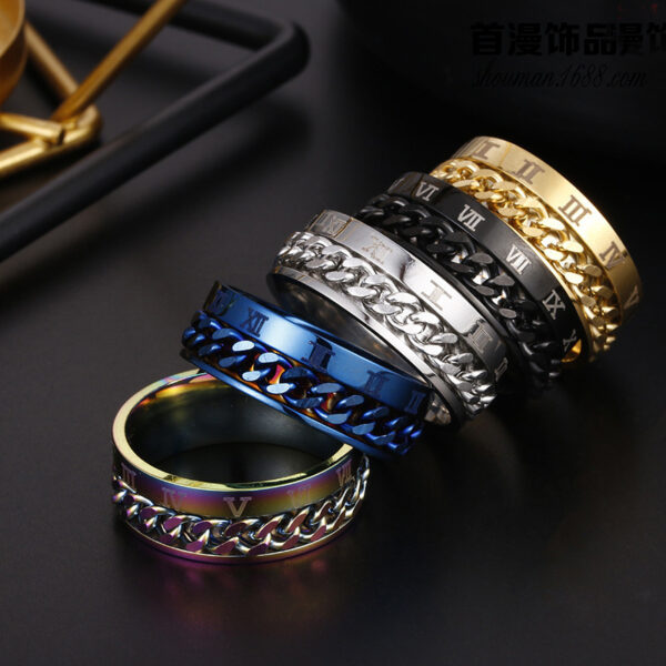 6d4ad881-8575-4326-a63f-10bd4e259c12.jpg Titanium Steel Roman Letter Ring – Rotatable Chain Spinner Ring for Men & Couples