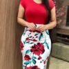 Women’s Elegant Office Dress – Plus Size Printed Midi Pencil Dress